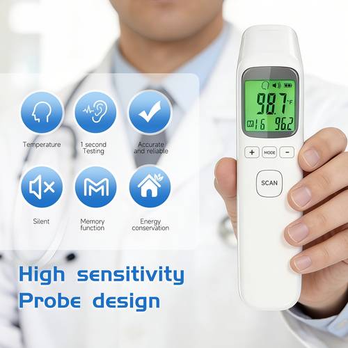 non contact thermometer suitable for forehead and object accurate reading in with lcd display 32 sets of memory suitable for home and use batteries and 1 flannel bag