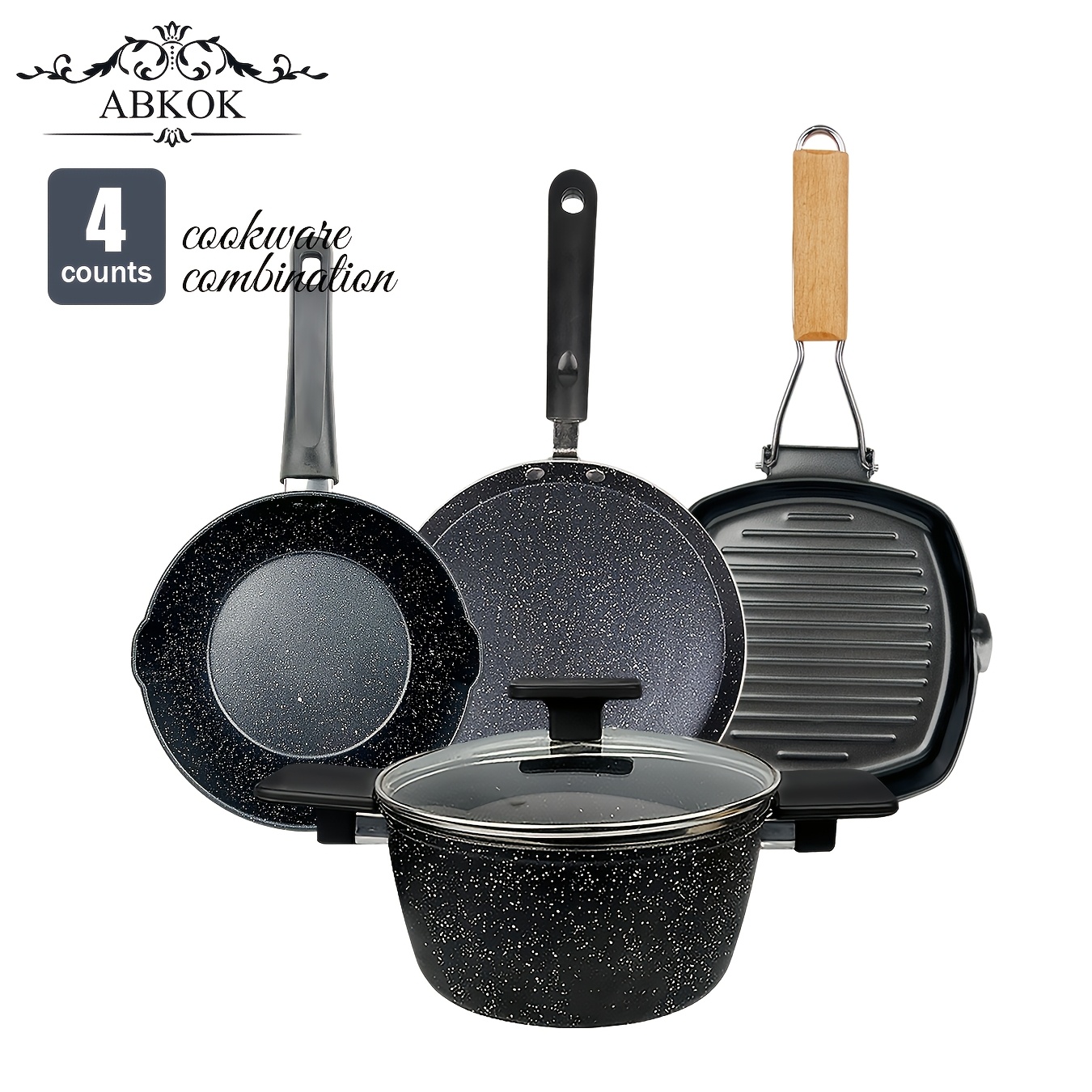 TEMU 4pcs Cookware Set Potswith Heat-resistant Handles And Dishwasher-safe Lids Perfect For Holiday Gifting Or Kitchen Use At Home, Black