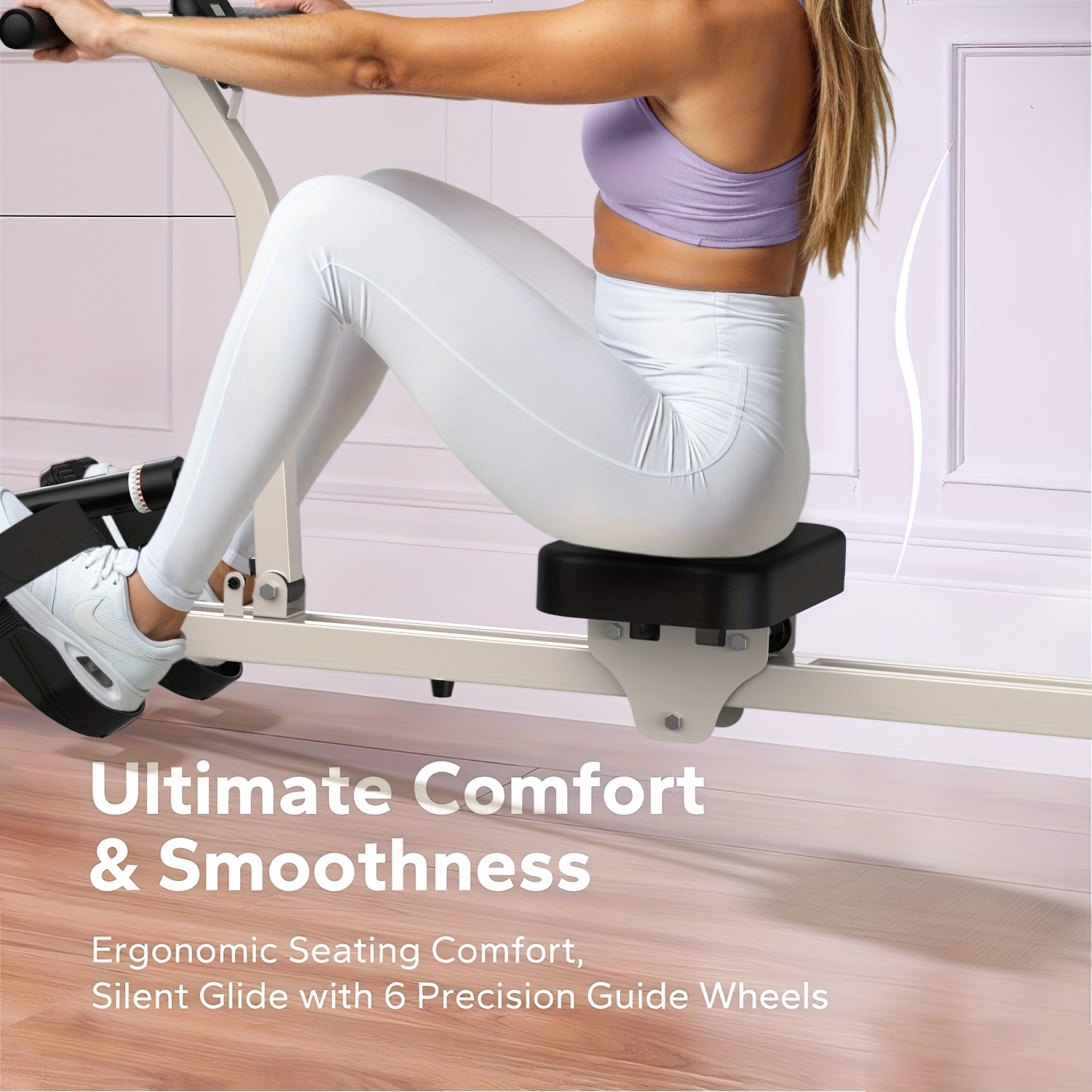 SRIFY Dual Hydraulic Rower, Foldable Squat Machine, Ab Trainer, With Resistance Bands, Quiet Cardio Machine, 6-in-1 Multi-Functional Full-Body Strength Training Equipment For Core, Arms, Abs, Glutes, Legs, Shoulders, Home Gym Low-Impact Excerise, Without Battery