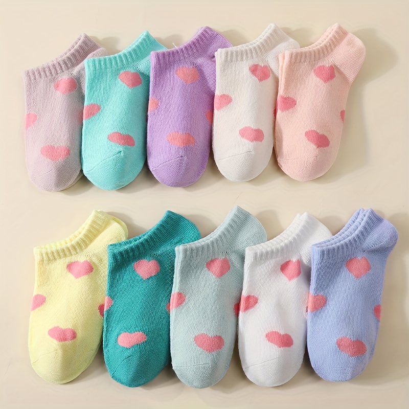 10 Pairs Of Solid Color Love Pattern Comfortable Breathable Short Socks Valentine's Day Gift