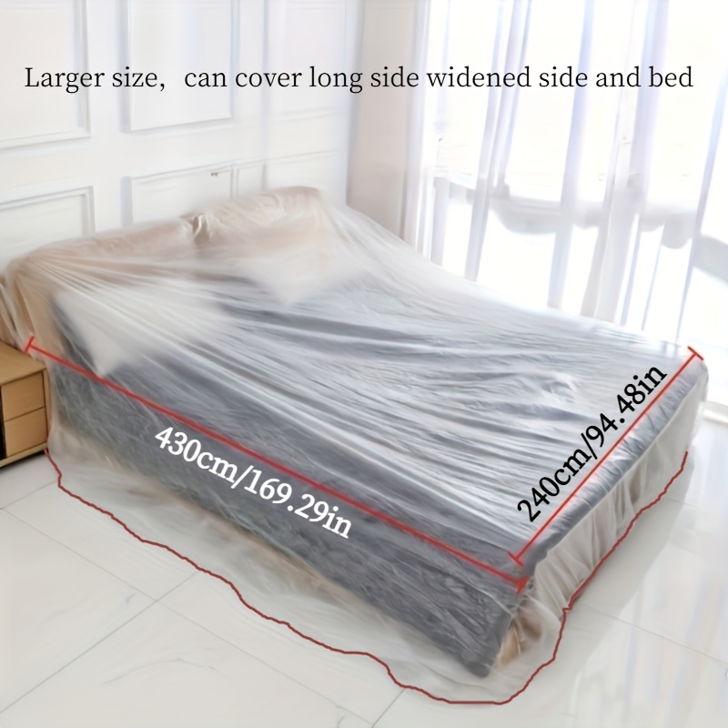 Image of 2pcs Oversized Bed Cover & Furniture Protector Suitable For Bed Frame, Sofa, Mattress - Plastic Film Cover With Elastic Drawstring Closure, Disposable Cover For Moving, Storage, Installation (no)