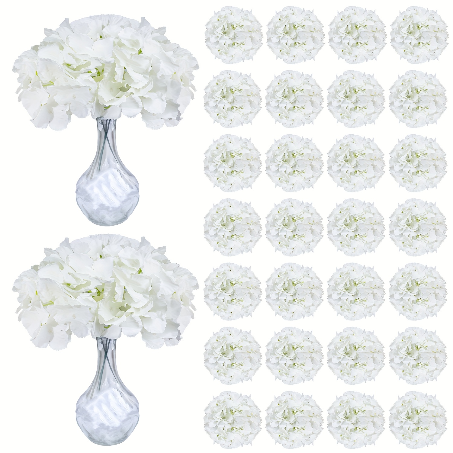 50pcs Blue Artificial Hydrangea Flower Heads With Iron Wire Stems - Plastic Outdoor Wedding & Home Decor, Tabletop Floral Arrangement, Engagement, Spring, And Party Centerpieces