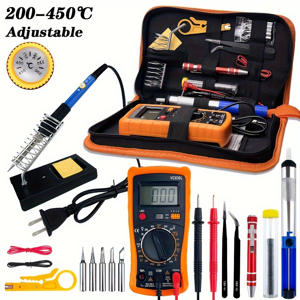 60W Adjustable Temperature Soldering Iron Kit With Desoldering Pump & Solder Wire