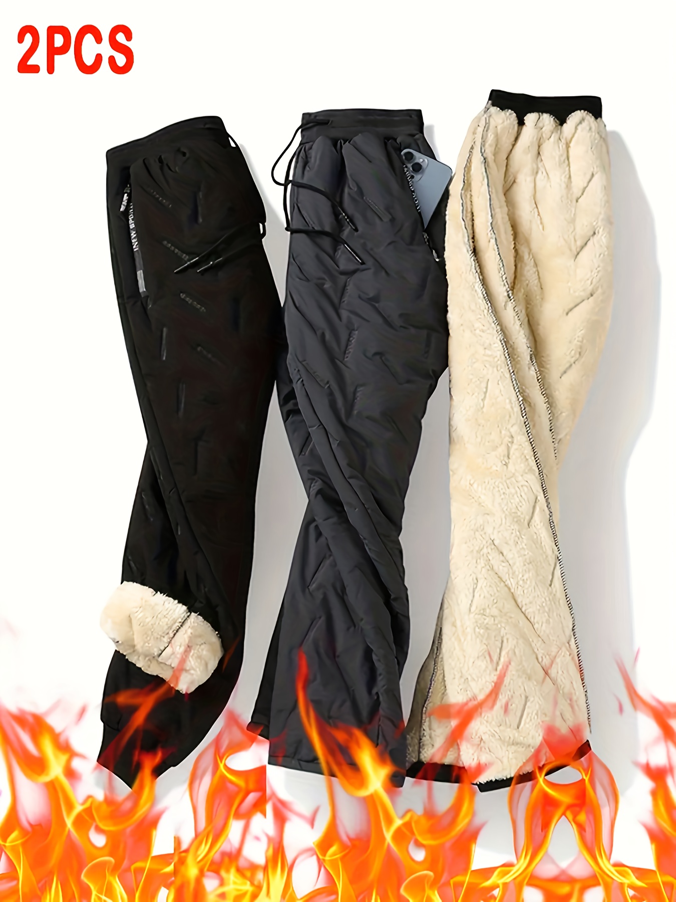 2pcs Men's Winter Thickened Fleece-Lined Casual Trousers