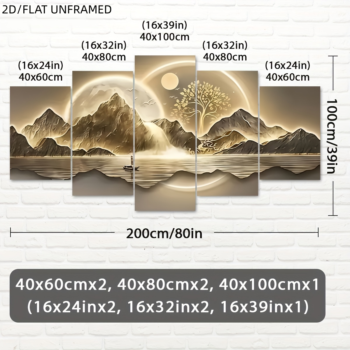 TEMU 2d Flat, 2d Flat, 2d Flat] 5-panel Flat Canvas Wall Art, Frameless Canvas Wall - Modern Ocean Landscape With Sunset And New, End, Ideal For