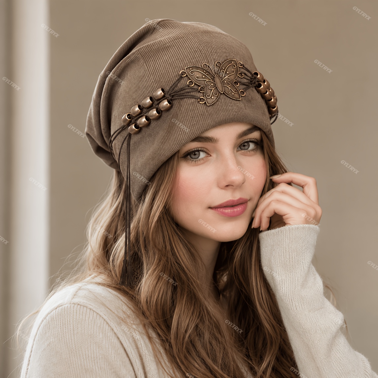 TEMU Women Slouchy Beanie Hat, Winter Knit With Tassel Bow Decoration, Slimming Warm Hat, Fashion Casual Cold Weather For Daily Wear, For Christmas