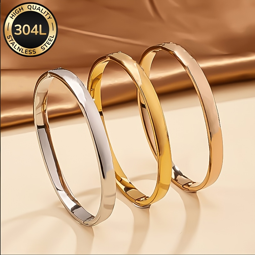 TEMU Juego de 3 pulseras elegantes de acero inoxidable, fácil de usar, bañadas en oro de , impermeables y resistentes al desvanecimiento para mujer,