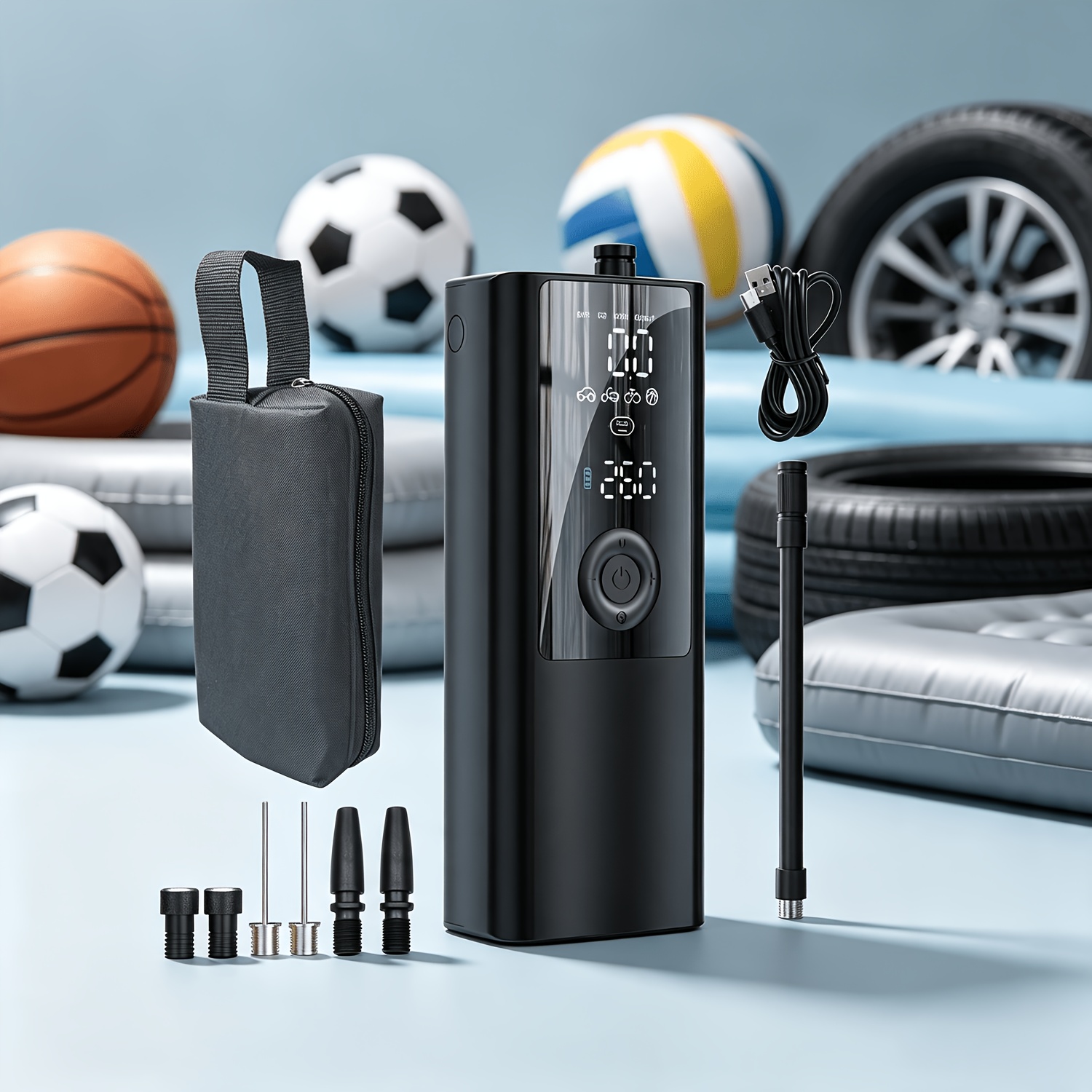 TEMU Gonfleur électrique portable, mini gonfleur fil 150PSI pour pneus de voiture, moto, vélo, gonfleur rapide pour ballon de basketball et de