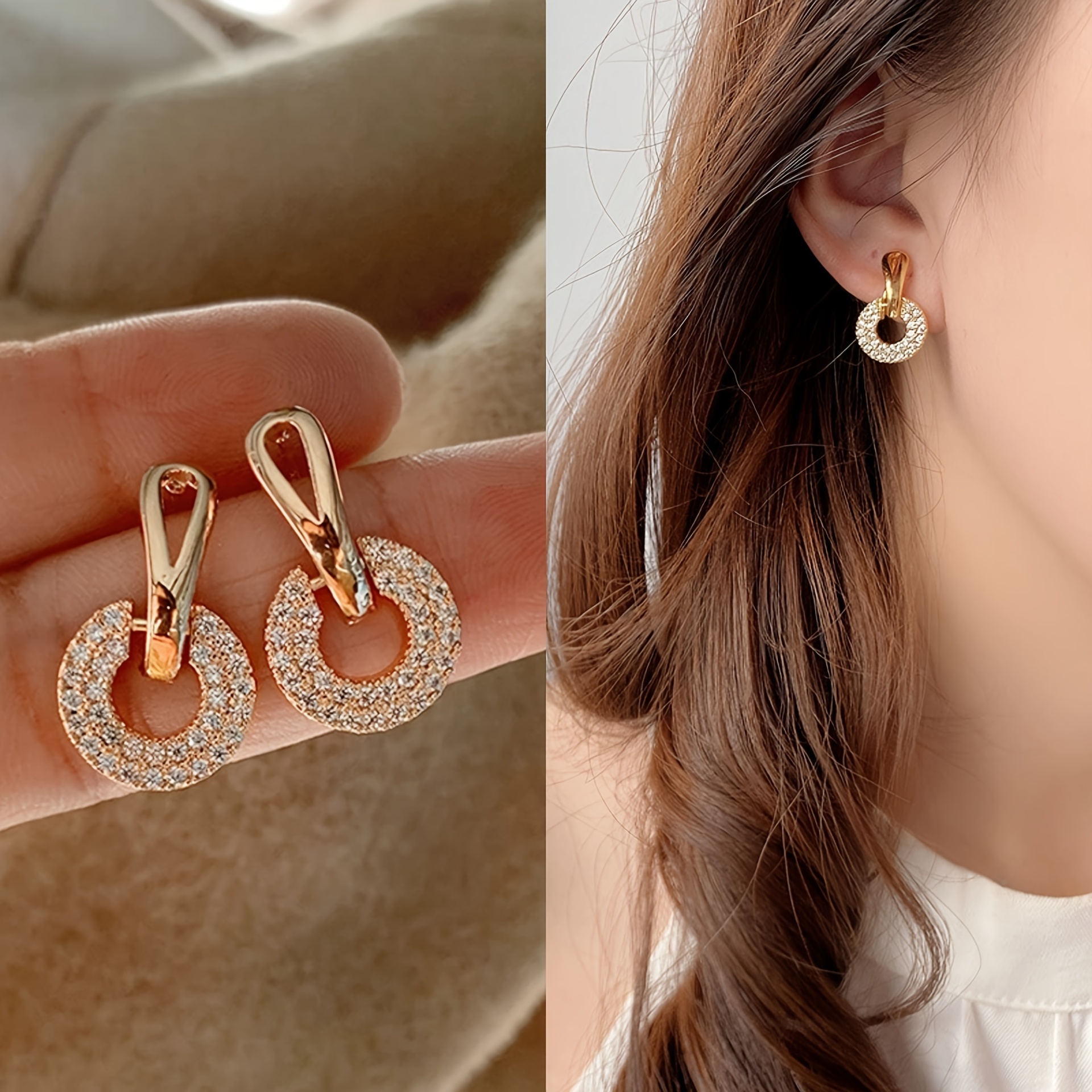 

Elegant Simple Style Glass Mosaic Drop & Dangle Earrings For Women - Alloy Ear Needle, No Plating, Non-feather, Fashion Circle Dangle Earrings For Daily And Party Occasions