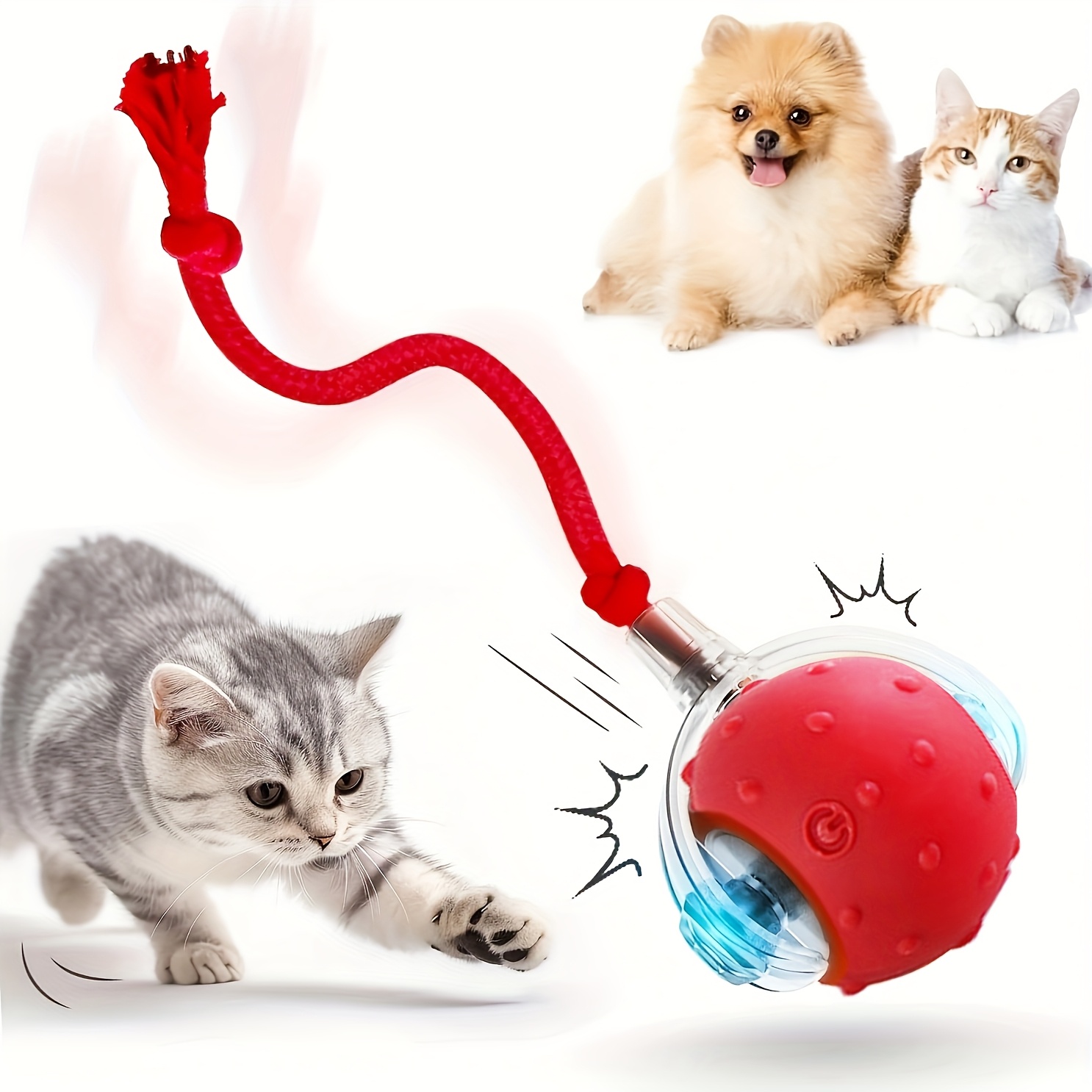   2pcs smart electric cat ball toy with rope usb rechargeable auto rolling interactive pet ball with led light indoor outdoor entertainment cat toys dog toys