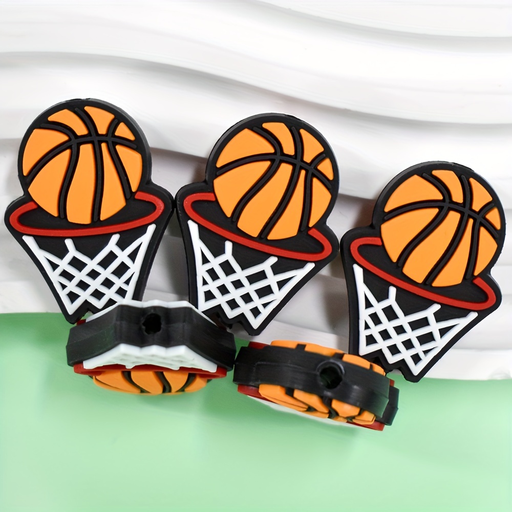 

5pcs Sports Series Pvc Beads Set - Basketball & Frame Designs For Diy Jewelry, Bracelets, Necklaces, Keychains & Crafts - No Pen Included