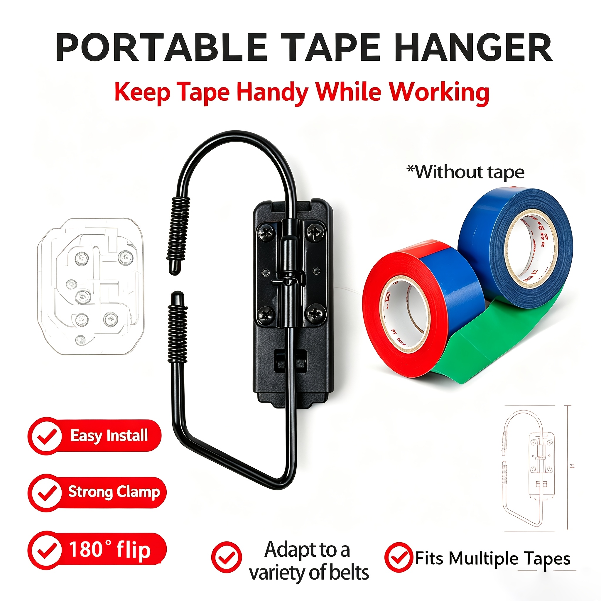 TEMU Portable Tape Dispenser Holder, Tool Belt Clip, Electrician's Tape Storage
