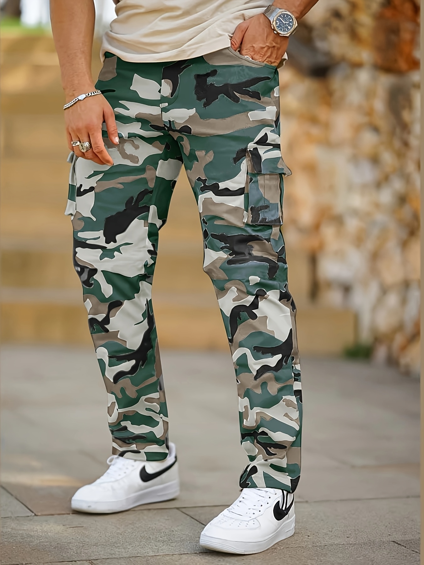 mens camo cargo pants multiple pockets classic camouflage Temu