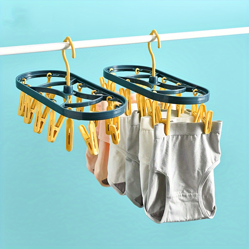 

Plastic Drying Rack With 12 Windproof Clips, Wall Mount Hanger For Laundry Clothes Hanging