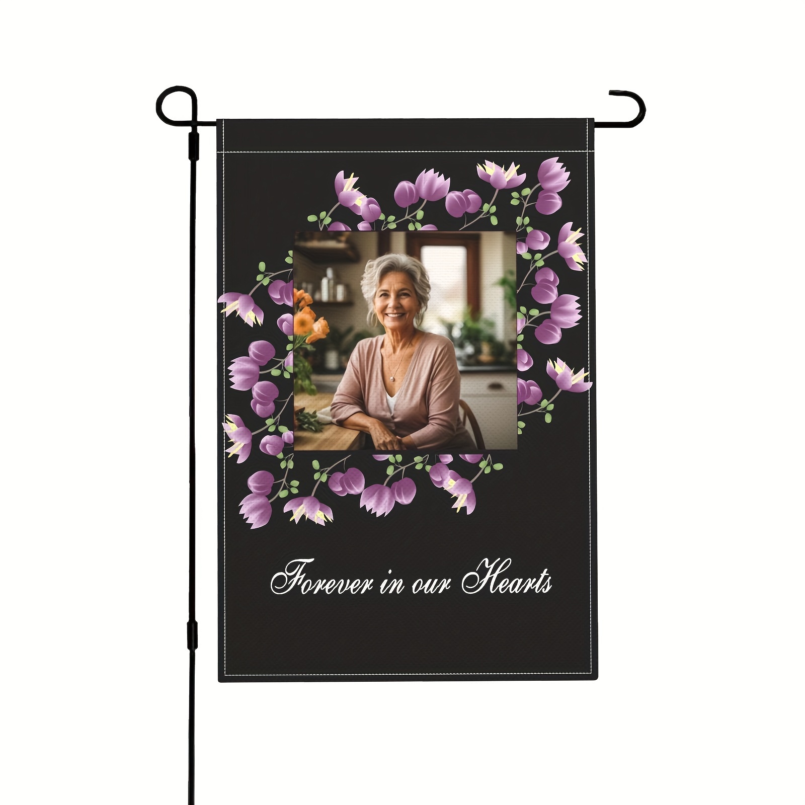 

Custom Memorial Garden Flag - Personalized Photo & Purple Flowers, Linen, 12x18in - Outdoor Grave Decor & Funeral Gifts (stand Not Included), Room Decor