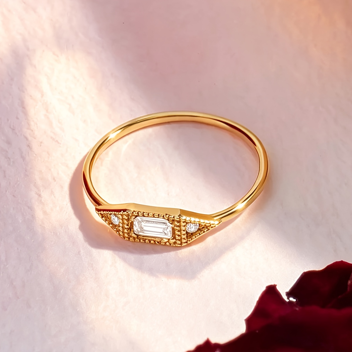 Geometric Rectangular Design Ring Set with Cubic Zirconia, Women's Accessory