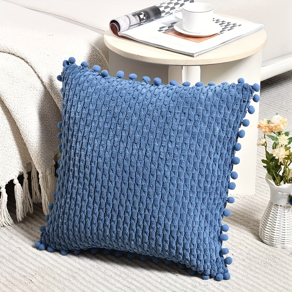 2pcs dusty blue throw pillow covers pom poms 18x18 inch soft Temu