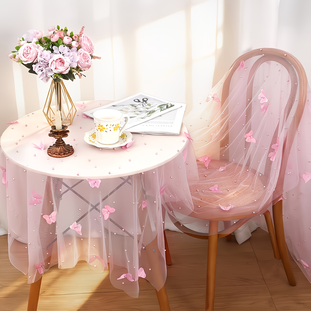 TEMU de Mesa de Gasa con Mariposas 3D, de Mesa de Tul Transparente de Temporada, de Tela de Encaje de Malla para Decoración de Mesa de Comedor para ,