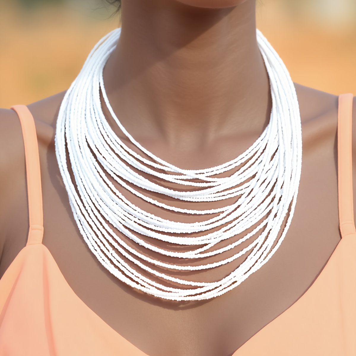 Boho Style Multilayer Beaded Pendant Necklace Vibrant Orange