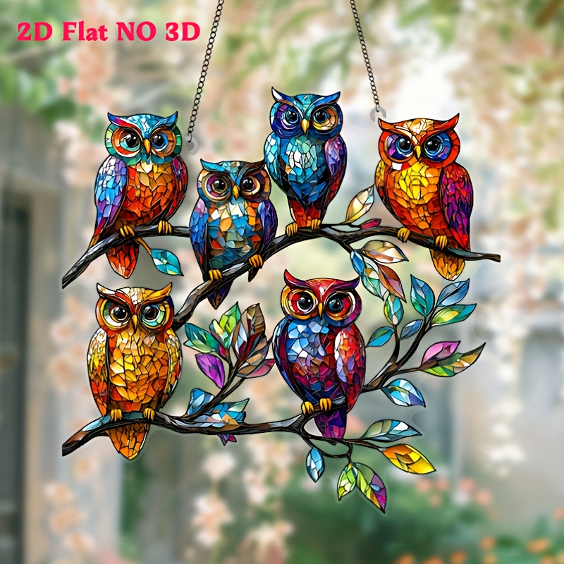 

1pc Boho Style 8-inch Colorful Acrylic Owl Hanging Ornament, 2d Flat Animal Decor For Home, Living Room, Bedroom, Perfect Gift For , Friends, Family, Fun Wedding Decoration, No Electricity Needed