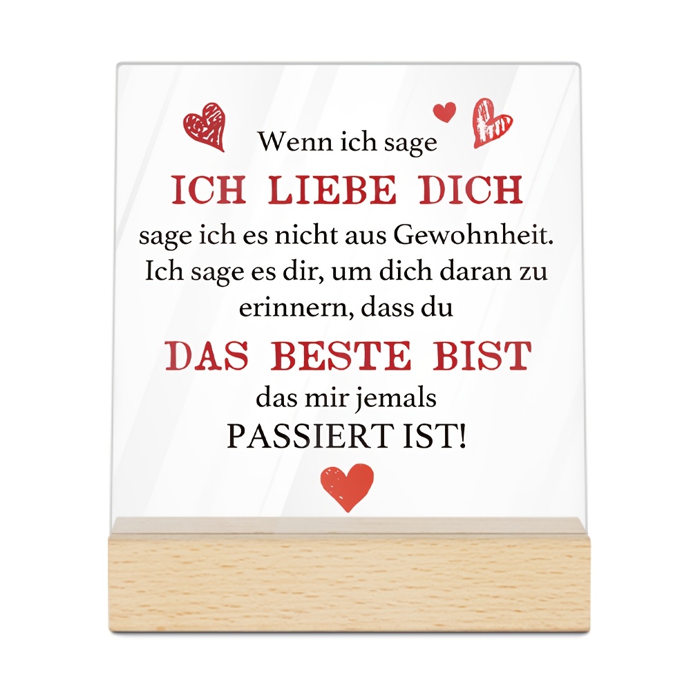 Image of [2d Flat] Putuo Decor 1pc German Square Shaped Acrylic Sign Wooden Base Table Decor, When I , I Do Not Habit. I To You, Desktop Decoration For Home Farmhouse Wedding Anniversary Date Night, Gift