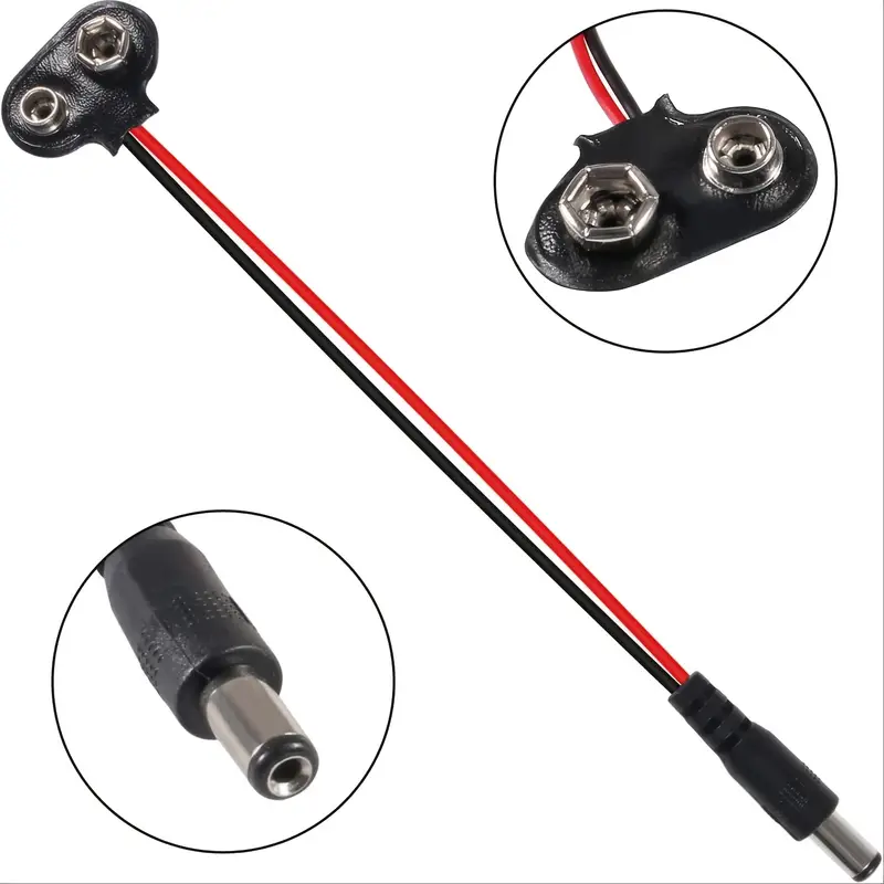 conectores de clip para batería de 9v, 10 piezas, tipo t con carcasa larga de cuero pu y contactos metálicos & cables rojos, conexión eléctrica para baterías y dispositivos detalles 1