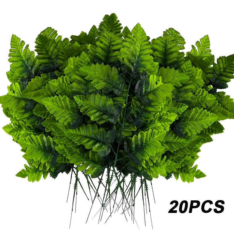 Image of 20pcs Evergreen Artificial Fern Leaves Uv Protection Fake Persian Plant Stems Spring And Decorations Suitable For Family Decoration, Tabletop Display, Decor