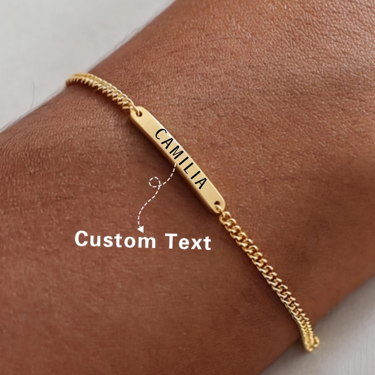TEMU 1 Personalized Bracelet, Custom Name Letter And Number Engraved Stainless Steel Golden Silvery Bracelet, Suitable For Valentine's Day, Mother's