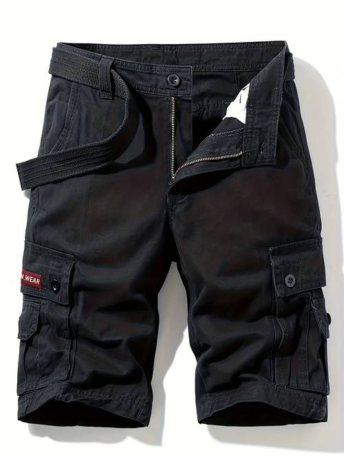 mens casual cotton cargo pants solid color multi pocket five panel shorts