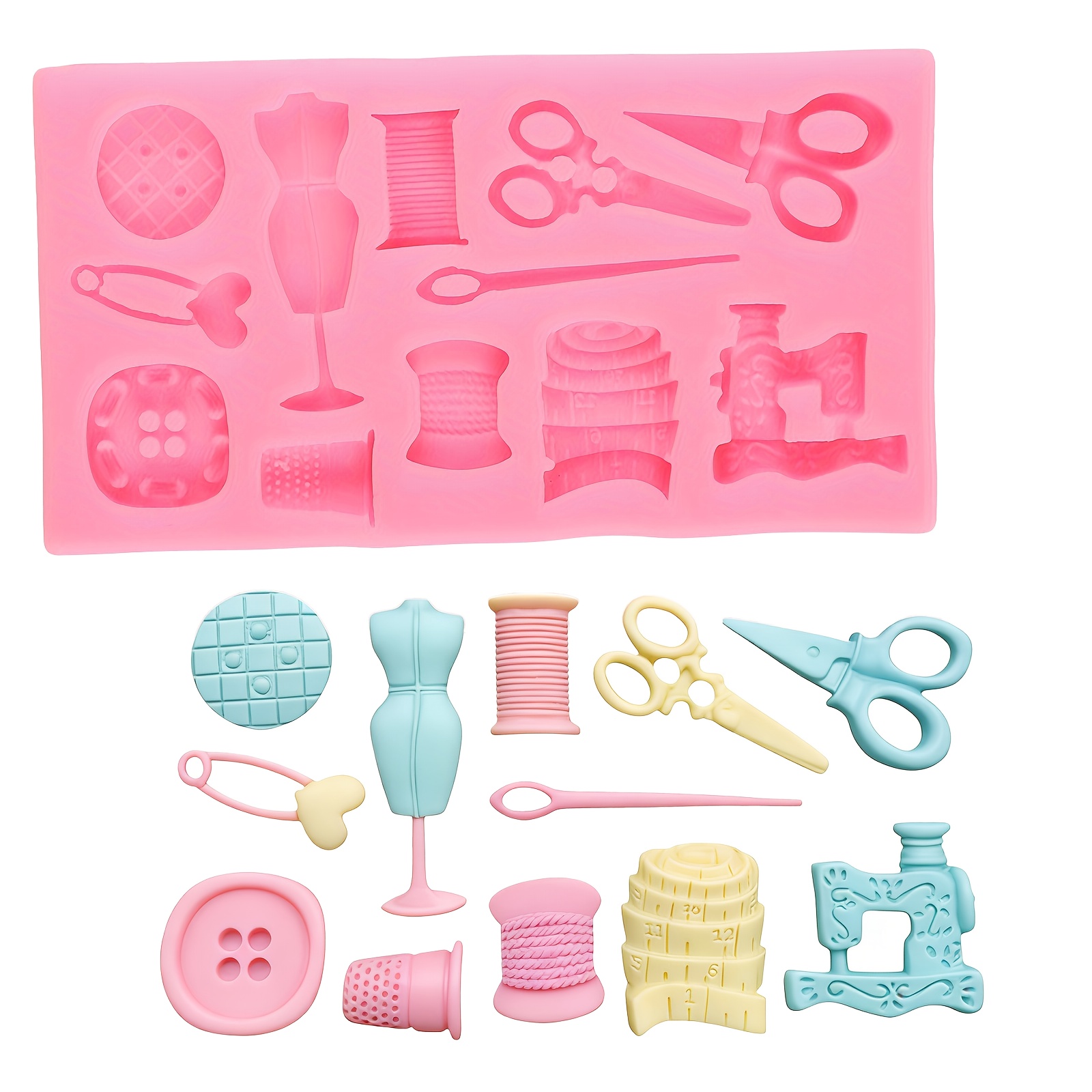E-shop Nähwerkzeug-Silikonformen Schere Knopf Nähen Designer-Kleidung Fondantformen Nähmaschinenform für Kuchendekoration Cupcake-Topper Schokolade