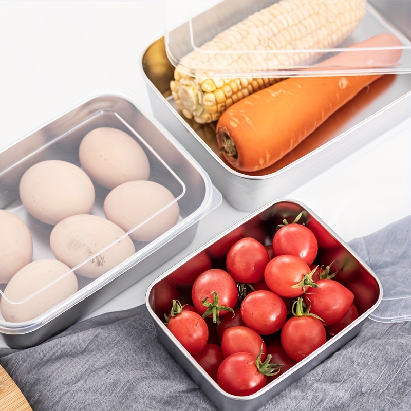 

Stainless Steel Food Storage Containers With Clip-on Lids, 3-piece Set, Dishwasher Safe, Reusable, Multipurpose Square Containers For Home Use, No Electricity Required