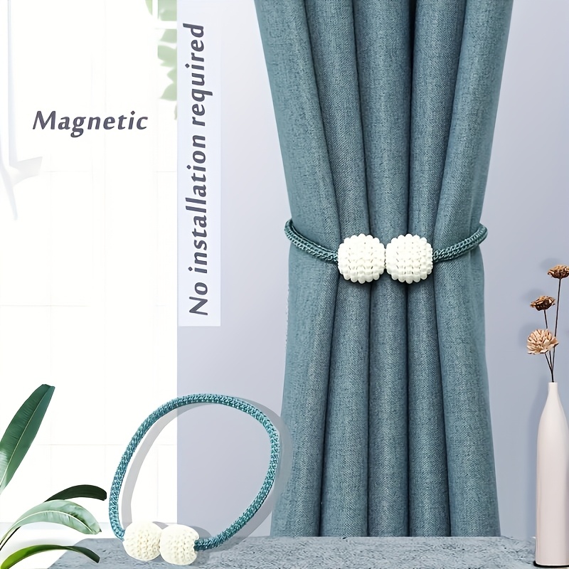 2 pack modern magnetic curtain tiebacks   strong magnet woven rope holdbacks for home and room decor details 1