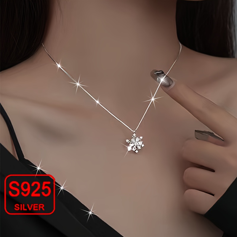 

1pc, Elegant & Boho Style, 925 Sterling Silvery Snowflake Shape Shiny Necklace, Delicate Creative Clavicle Chain For Seaside Party & Vacation, Perfect Festival Gift For Ladies, Weight 2.8g