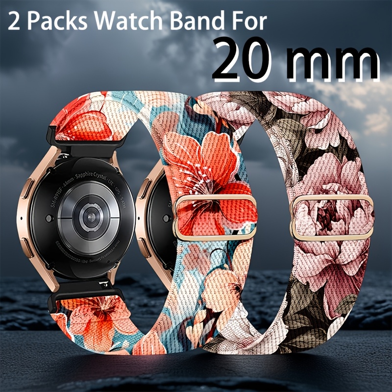 Image of 2packs Stretchy Nylon Solo Loop Bands Compatible With Galaxy Watch 7 6 5 4 Band 40mm 44mm, Galaxy Watch 5 Pro/watch 6 4 / 2, 20mm Band For Watch Bands