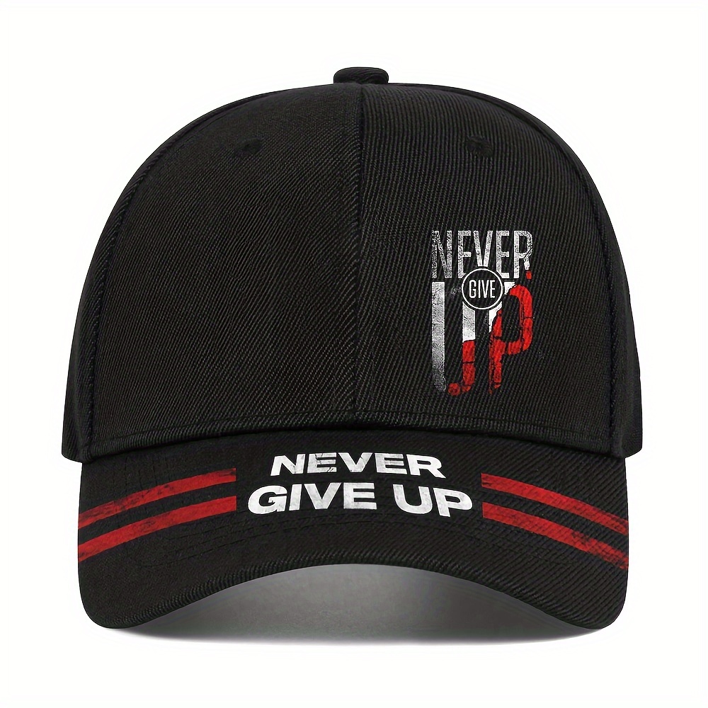 

1pc Give Up" Life Inspirational Print Baseball Cap, Outdoor Sports Baseball Cap Curved Hat, Adjustable Hat For Fitness, Travel And Outdoor Sports