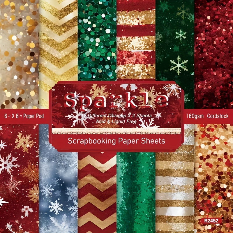 

24 Sheets 6-inch Glitter Christmas Pattern Scrapbooking Paper Pad, Acid & Lignin-free Cardstock, Assorted Designs For Diy Albums, Card Making & Crafting