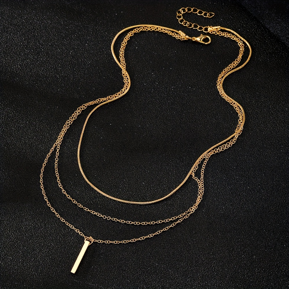 Simple Sexy Rectangular Pendant Rope Chain Necklace Set