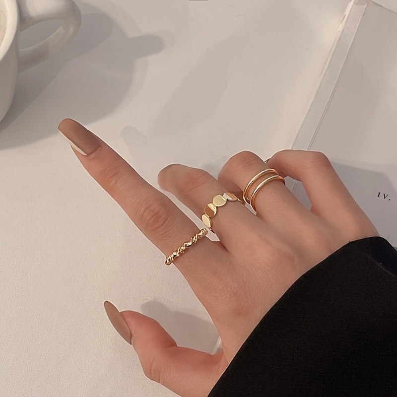 Adjustable Gold Tone Ring Set Hip Hop Style for Women
