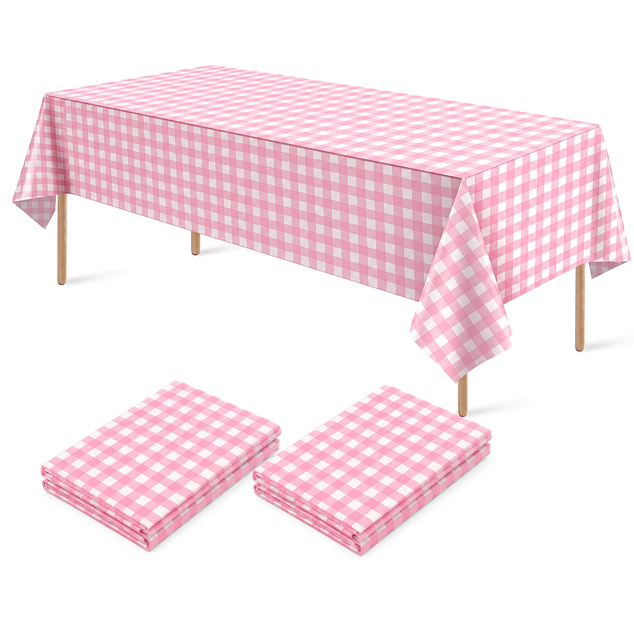 TEMU 2pcs Pink And White Checkered Party Tablecloth, Disposable Plastic Tablecloth, 54 X 108 Inch Rectangular Peva Tablecloth, Suitable For Birthday