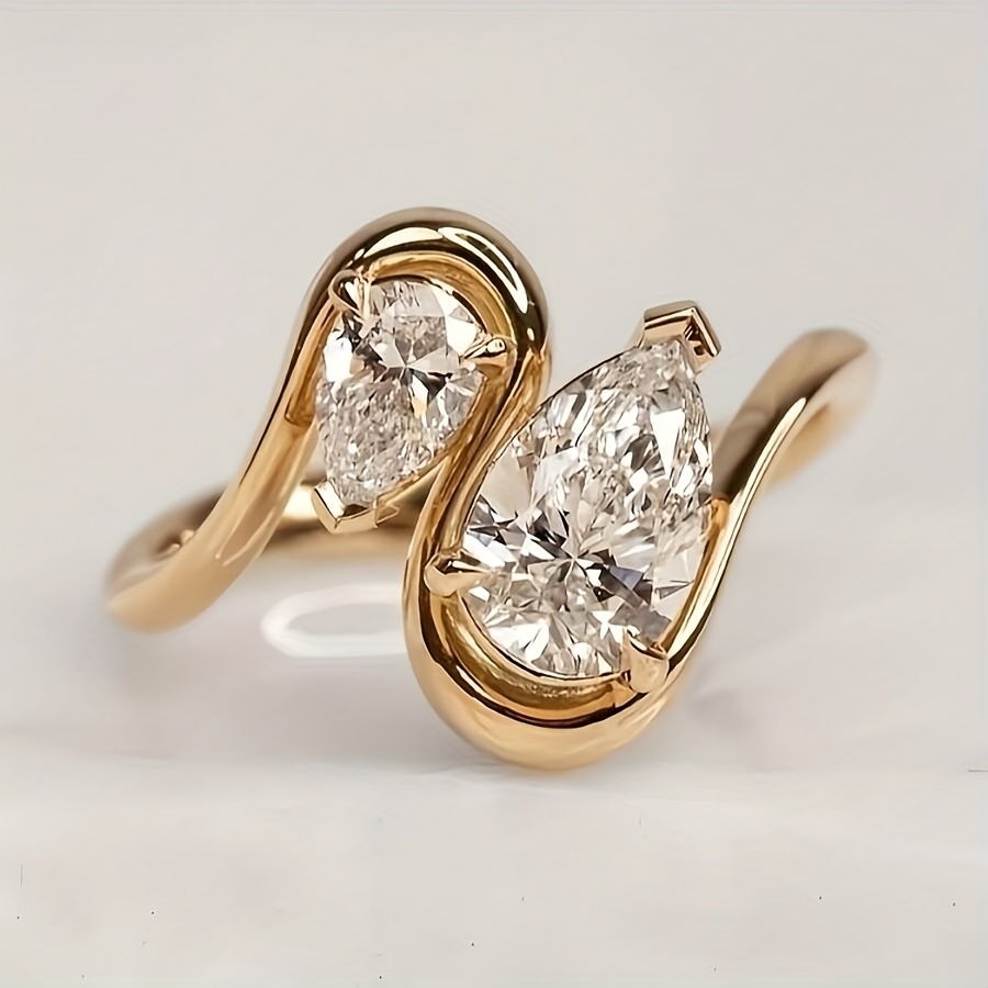 TEMU 1 Nordic-style Teardrop Ring For Women, Featuring Sparkle, Exquisite , And A , Magnificent, And Scintillating Brilliance. A Dynamic And Luminous
