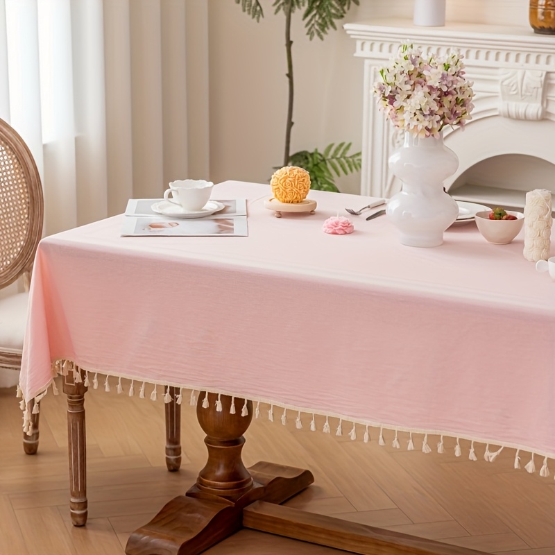 1pc pink pleated texture square tablecloth suitable for mothers day valentines day party decorations outdoor wedding decoration fabric