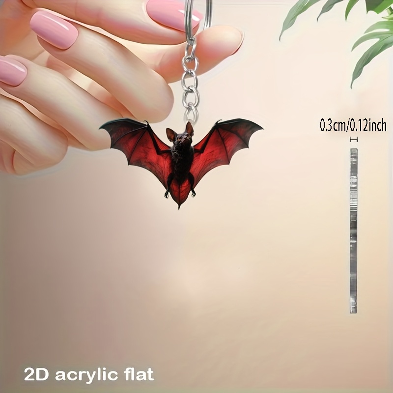 TEMU [2d Flat] [2d Flat] A 2d Flat Keyring Pack Featuring A Beautifully Designed Vibrant Acrylic Bat Charm, Perfect For Backpack Additions, Phone