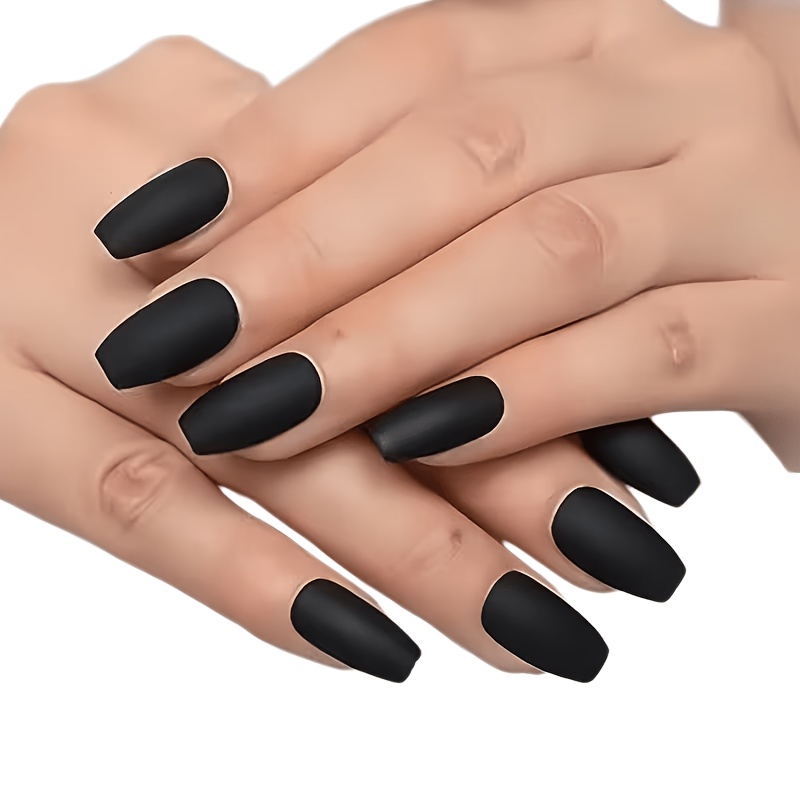 TEMU 24-delige set zwarte matte balletnagels, volledige set kunstnagels, middellange kunstnagels, geschikt voor vrouwen en voor dagelijks gebruik