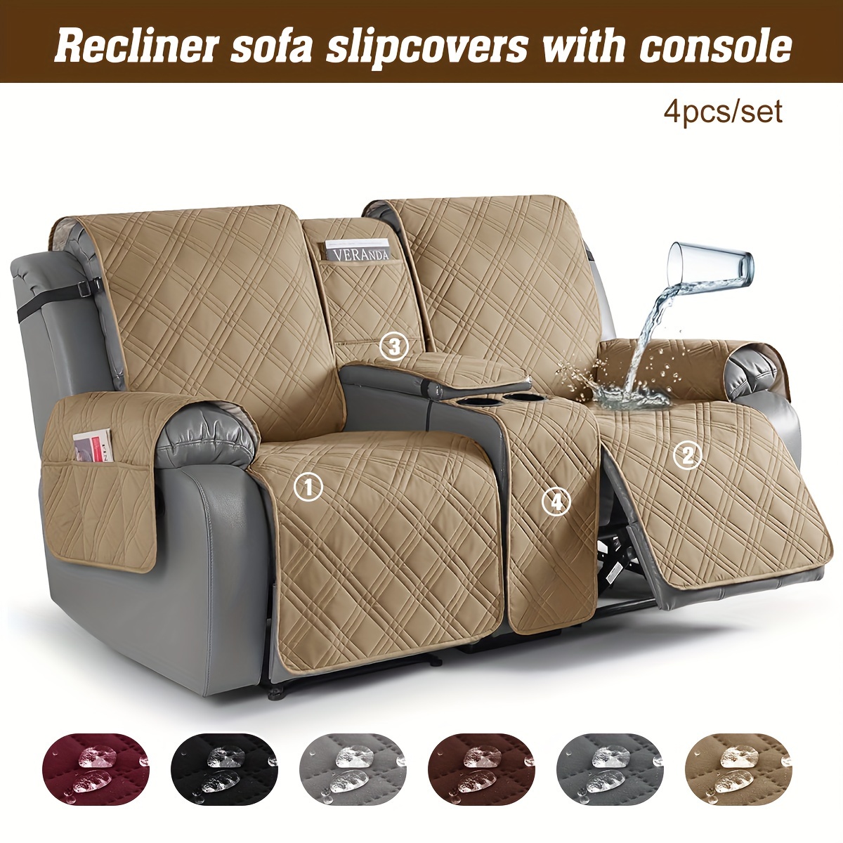 

Waterproof Recliner Slipcover - Modern, Easy-clean Polyester Cover For Double Massage Chairs With Cup Holder Design, Pet-friendly & Machine Washable