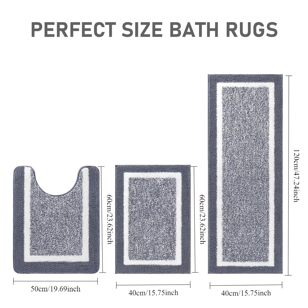 TEMU 3pcs Luxury Bathroom Rugs Set, Super Absorbent Non-slip Bath Mat & U-shaped Toilet Rug, Ultra Soft Thick Shaggy Shower Mats, Comfy Standing
