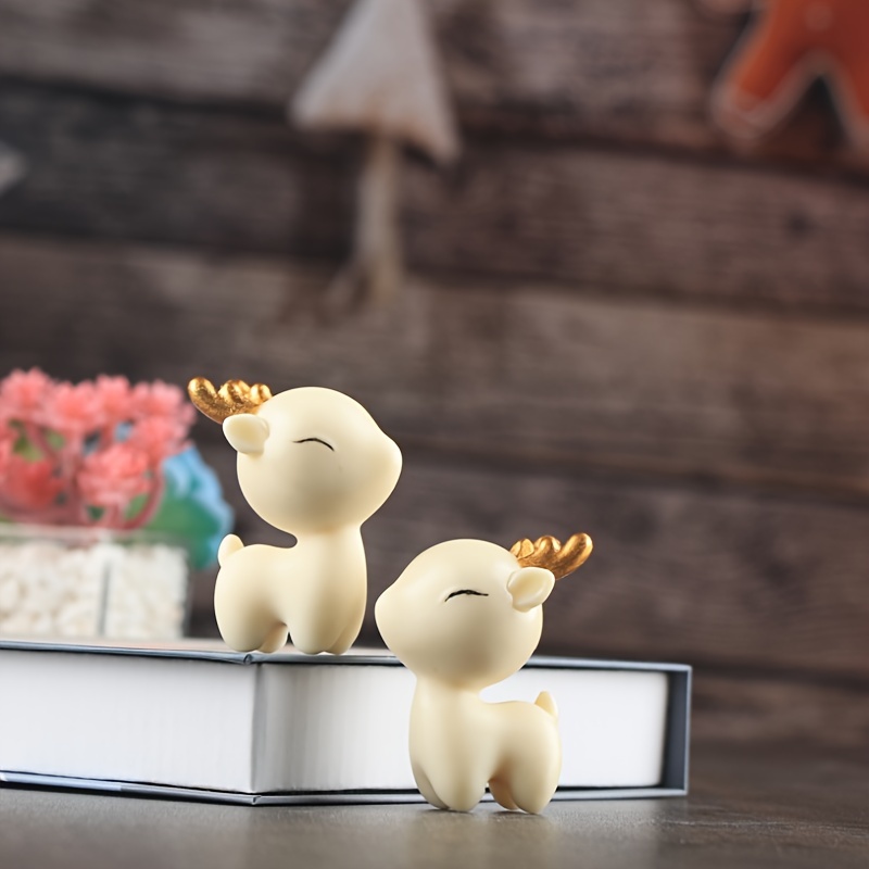 Image of 2pcs Mini Christmas Reindeer Statue European And Deer Resin Statue Indoor Christmas Decoration Suitable For Fireplace, Party Table, Shelf Ornaments