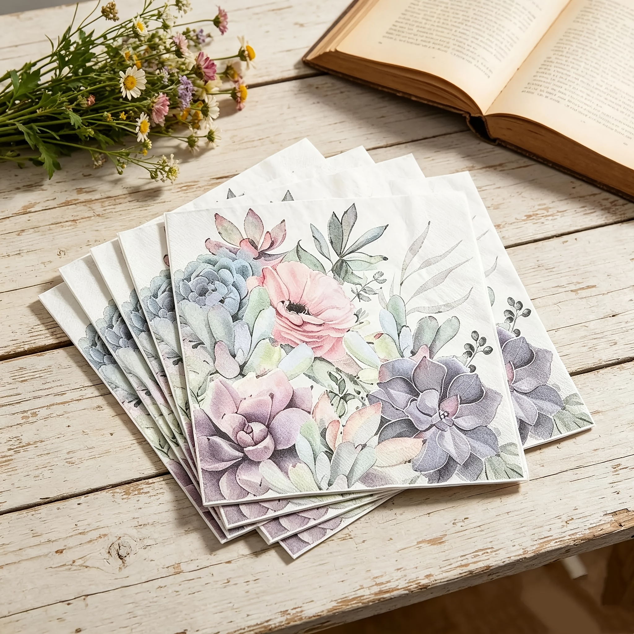 TEMU Servilletas de papel estampadas con suculentas coloridas de 8 pulgadas - Servilletas desechables suaves y absorbentes de 2 capas, adecuadas para