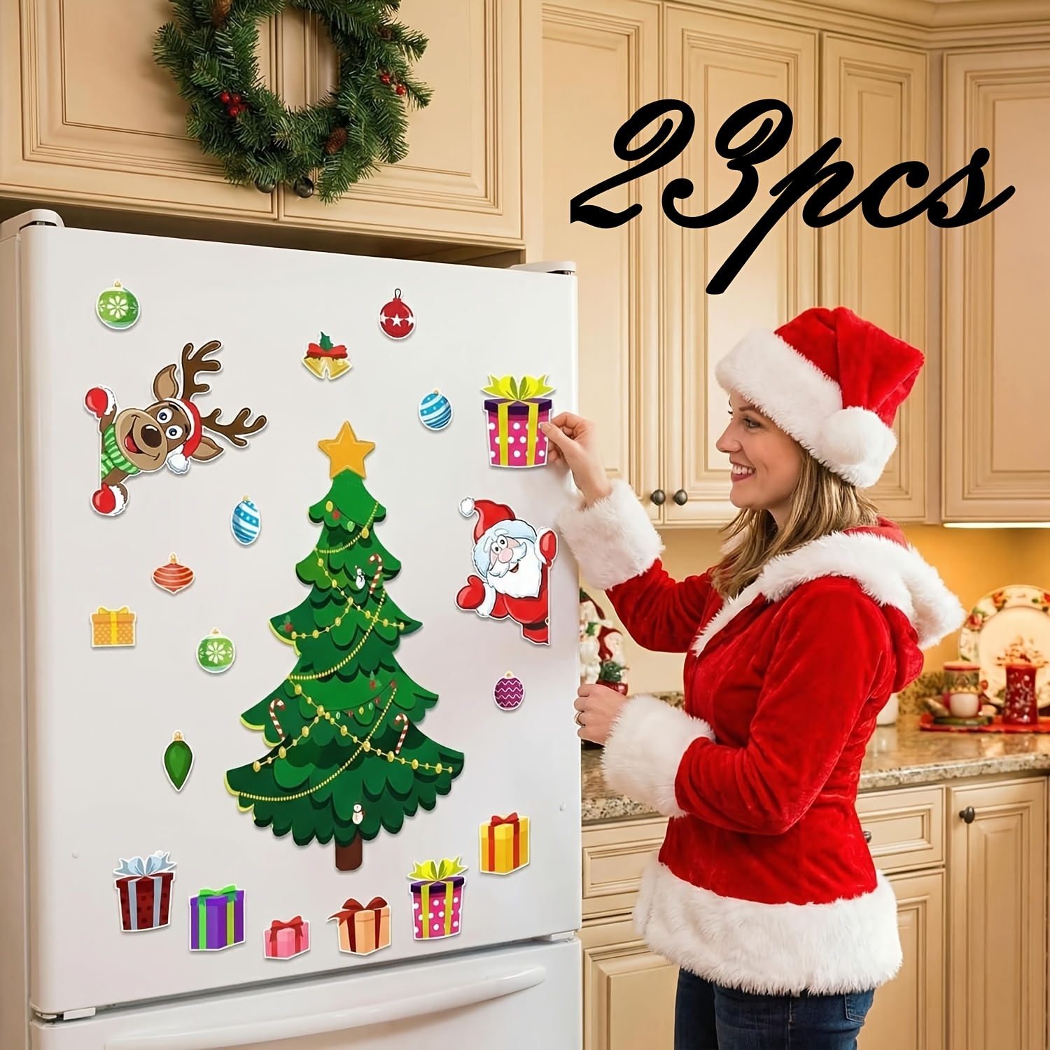 TEMU 23pcs Magnetic Christmas Tree For Refrigerator, Soft Magnetic Set, Reusable, Suitable For Home Holiday Decorations, Beautiful Christmas