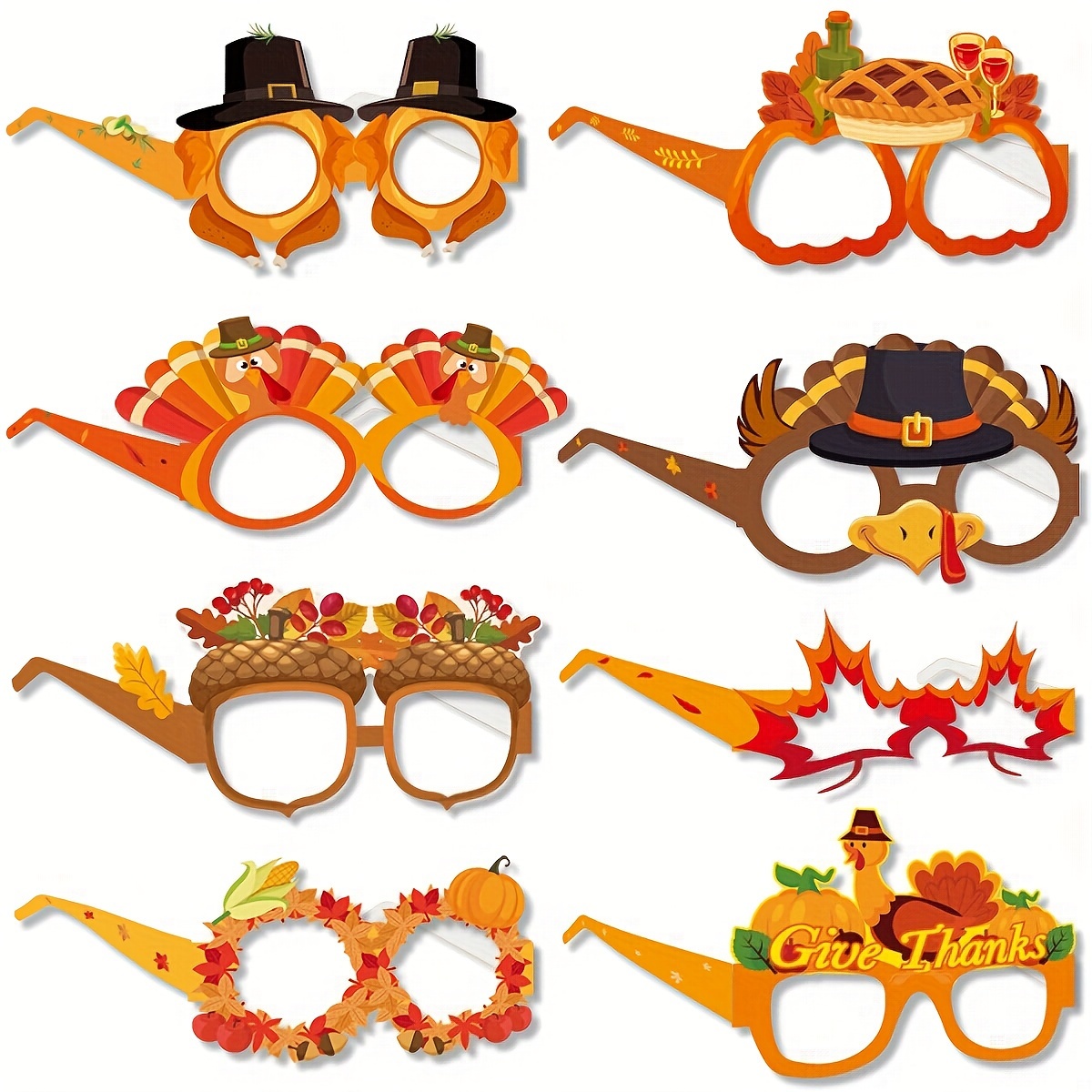 

24pcs Thanksgiving Funny Glasses Props For Thanksgiving Party Decoration Cos Autumn Maple Leaf Thanksgiving Paper Glasses 8 Styles