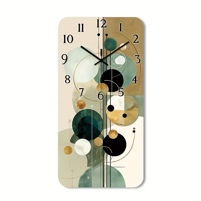 TEMU 1pc 2d Flat Wall Clock Non-ticking Wooden, Decorative Circular Clock Hd Glossy Lamination Finish Abstract Geometric Art With Circles Design For